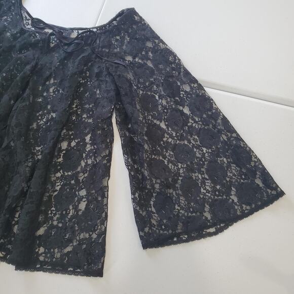 Vintage Whimsigoth Goth Witch Shirt Womens Large Black Lace Bell Sleeve Tie Neck - Picture 5 of 10
